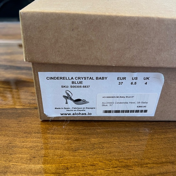 ALOHAS Cinderella Crystal Baby Blue Leather Pumps Heels Size 37 - Picture 5 of 14